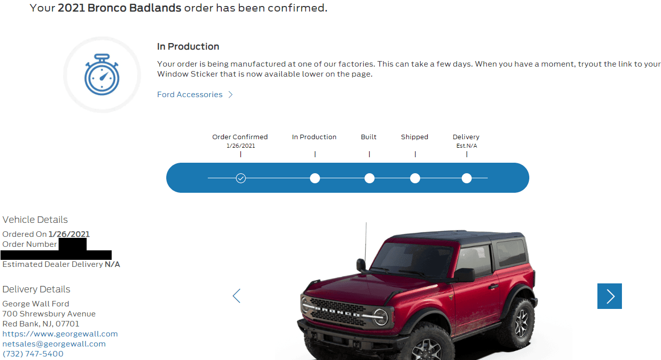 Ford Bronco Order Status