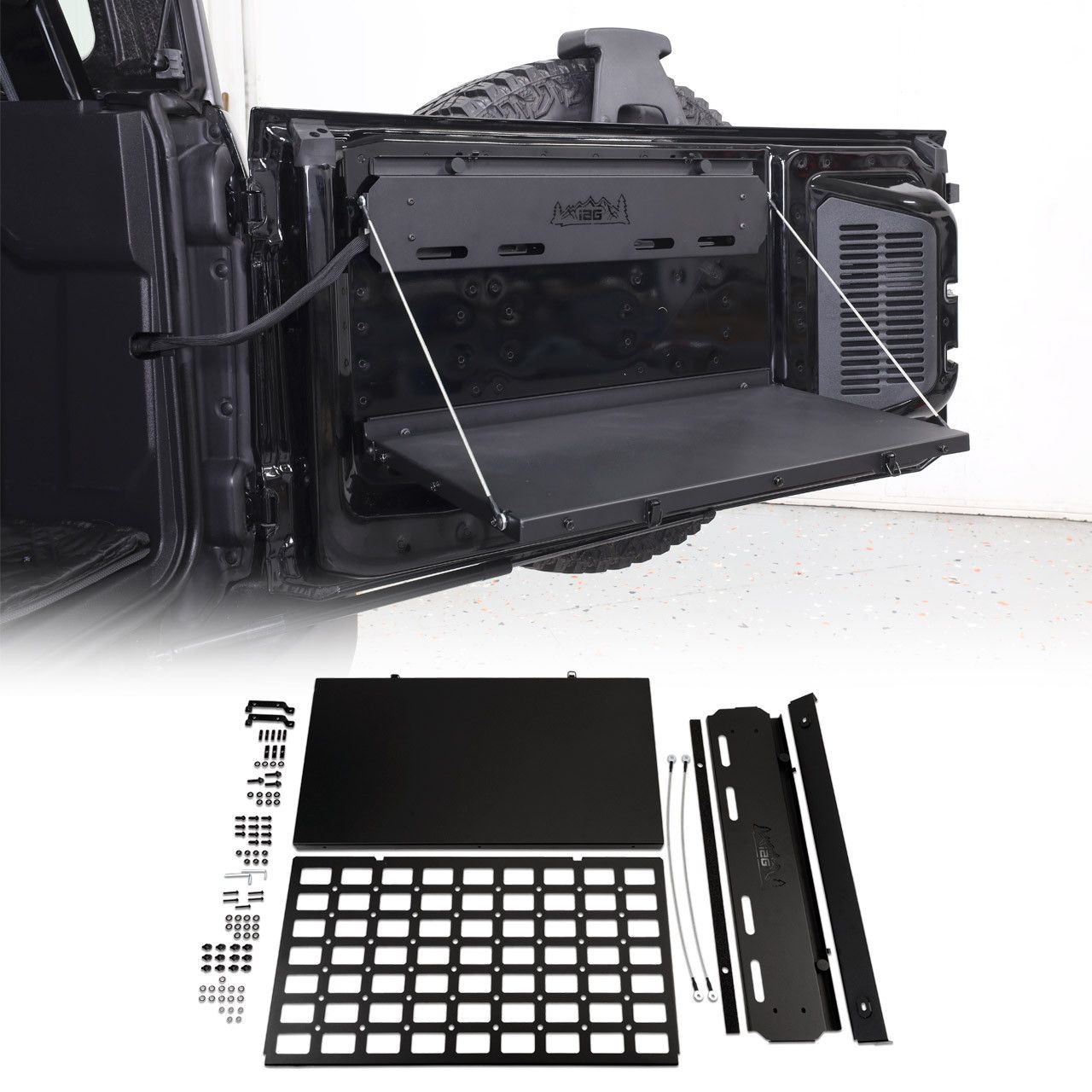 New IAG folding tailgate table with molle panel Bronco Nation