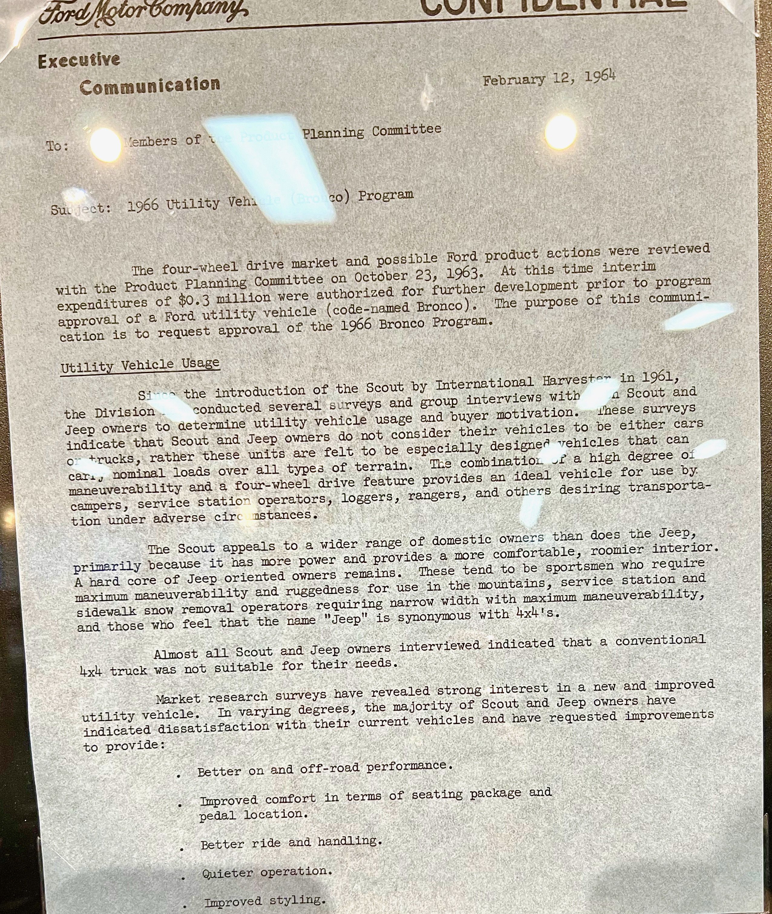 Original Executive 1964 Docs of Ford's 1966 Bronco Product Plan